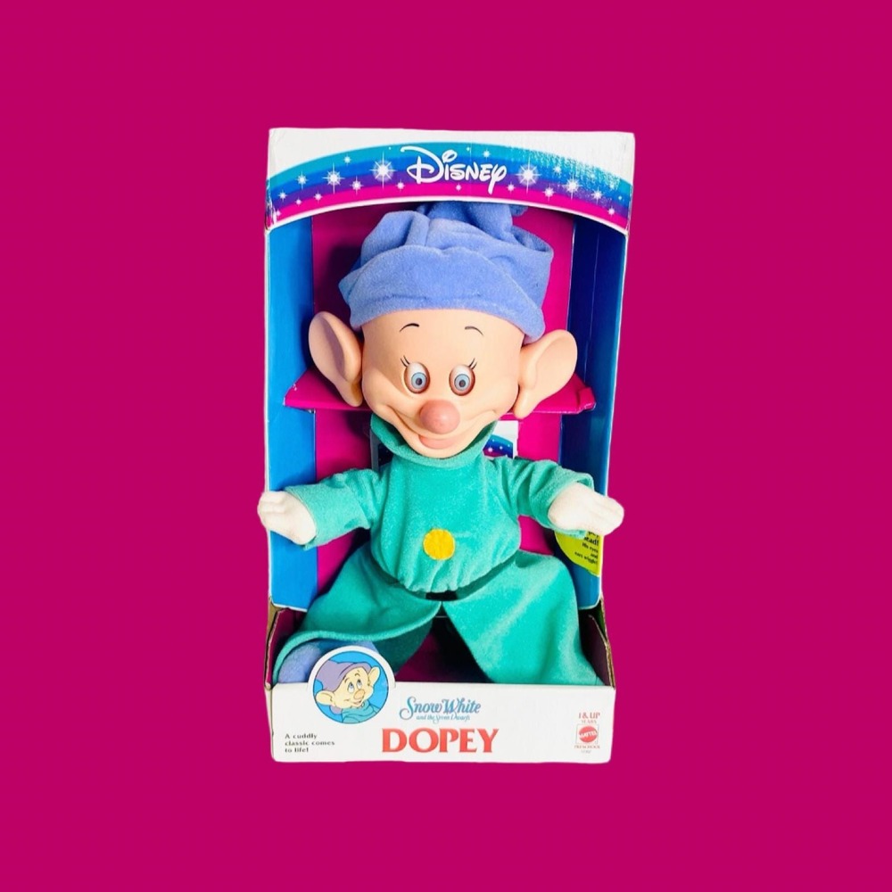Vintage 1993 Disney Snow White Dopey Electronic Plush Mattel 12302 NEW
